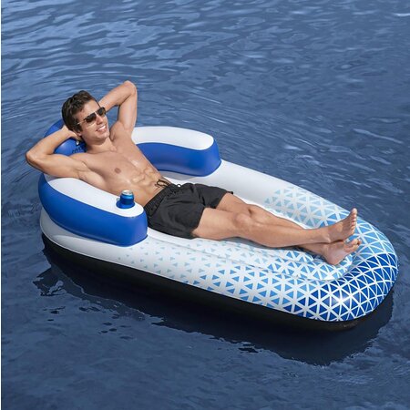 Hydro Force Floating Lounge Bed Float Lounger Single - 191 x 107 cm - Pool Air Mattress - Blue/White