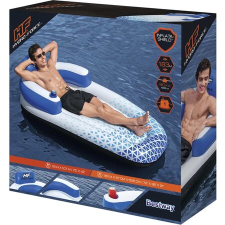 Hydro Force Floating Lounge Bed Float Lounger Single - 191 x 107 cm - Pool Air Mattress - Blue/White