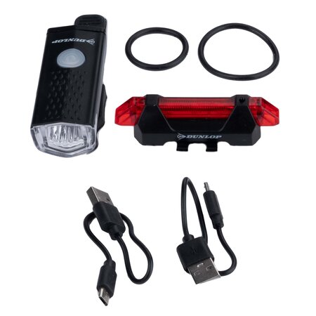 Dunlop Bicycle Light Set - 2 Pieces: Red / White Light - USB Rechargeable