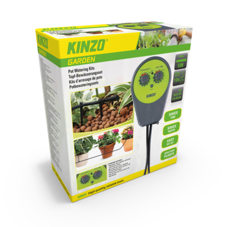 Kinzo Bewässerungssystem – Tropfsystem für bis zu 10 Pflanzen – integrierter Timer – 5-Meter-Schlauch