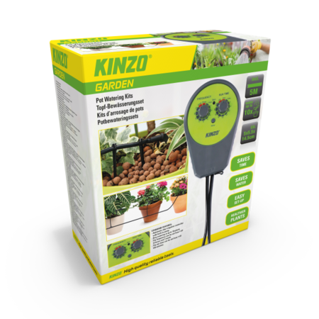 Kinzo Watering system - Drip system for up to 10 plants - Built-in timer - 5 meter hose