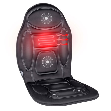 Dunlop Car Seat Massage Cushion with Heating Function - 4 Massage Motors and 1 Heating Element - Connection to Car Cigarette Lighter - Black