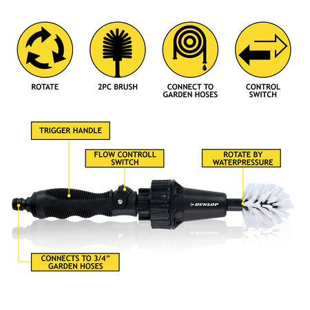 Dunlop Cleaning brush - Rim brush - with 3/4" hose connection - Rotating - Flow control knob - 2 Brushes