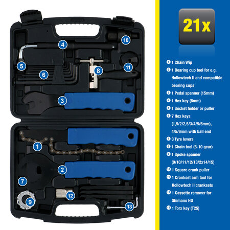 Kinzo Bicycle repair set - All-in-1 - 21-piece - In a handy case