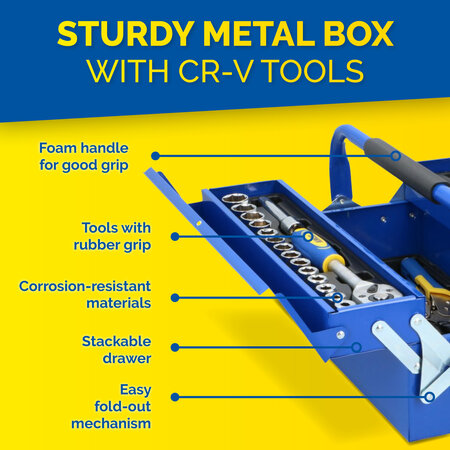 Kinzo Tool set - Metal Tool Box - 64 pieces - CR-V steel - Blue