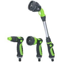 3-Piece Spray Head Set Garden Hose - Spray Gun, Spray Gun and Extendable Spray Head 15" - 8 Spray Positions - Garden Hose Connection - Green/Black