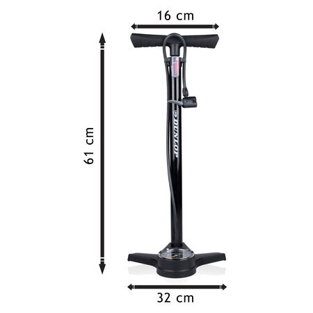 Dunlop Fietspomp met Drukmeter - Dubbel Ventiel - Hollands Ventiel/ Frans Ventiel/ Autoventiel