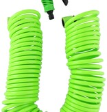 Kinzo Flexible Garden Stroke 15 Meter - Incl. Spray head and quick coupling - 7 spray functions - Spiral hose - UV-resistant - PVC - Green