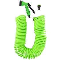 Flexible Garden Stroke 15 Meter - Incl. Spray head and quick coupling - 7 spray functions - Spiral hose - UV-resistant - PVC - Green