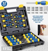 Kinzo Screwdriver set 32-piece - Incl. Case - Screwdrivers with Magnetic Tip - Black, Yellow, Blue