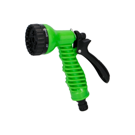 Kinzo Flexible Garden Stroke 15 Meter - Incl. Spray head and quick coupling - 7 spray functions - Spiral hose - UV-resistant - PVC - Green