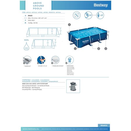 Bestway Family swimming pool - Steel Pro Swimming Pool - 259 x 170 x 61 cm