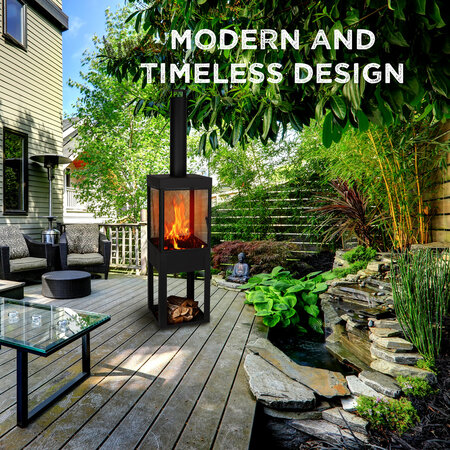 BBQ Collection Outdoor fireplace with chimney - Garden fireplace 194 x 44 x 47 cm - Wood stove Garden & Terrace