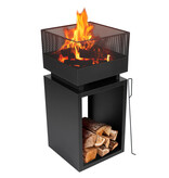 BBQ Collection BBQ Collection Fire Basket with Spark Screen - Garden Fireplace 39 x 39 x 85 cm - Outdoor Fireplace with Poker and Firewood Storage