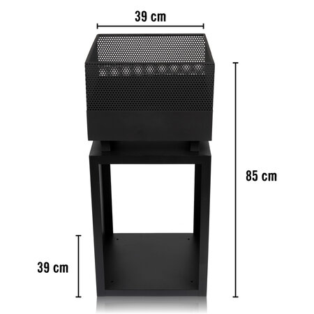 BBQ Collection BBQ Collection Fire Basket with Spark Screen - Garden Fireplace 39 x 39 x 85 cm - Outdoor Fireplace with Poker and Firewood Storage