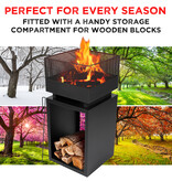 BBQ Collection BBQ Collection Fire Basket with Spark Screen - Garden Fireplace 39 x 39 x 85 cm - Outdoor Fireplace with Poker and Firewood Storage