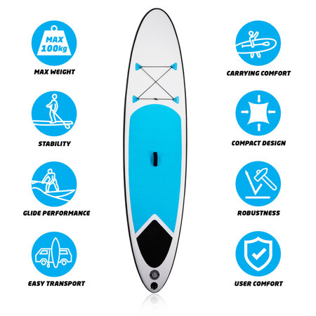 SUP Board Inflatable Blue/White - Paddle Board Complete Set