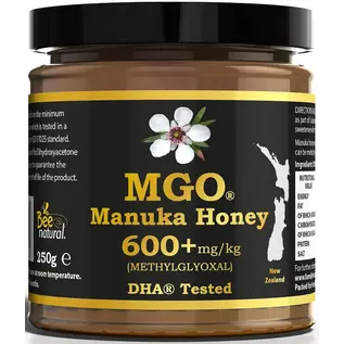 Manuka Honing / Honig - BEE NATURAL MANUKA-HONIG MGO® 600+ / IN EINEM ECHTGLAS GLAS / 250g MANUKA-HONIG