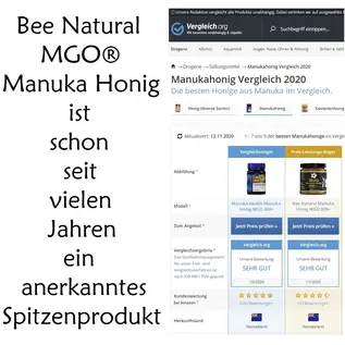 Manuka Honing / Honig - BEE NATURAL MANUKA-HONING MGO® 600+ / ECHT GLAZEN POT / 250g MANUKAHONING