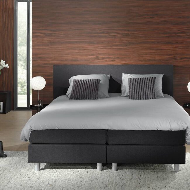 Katoen satijn dekbedovertrek Leonie - grijs -140x220 + 60x70 cm