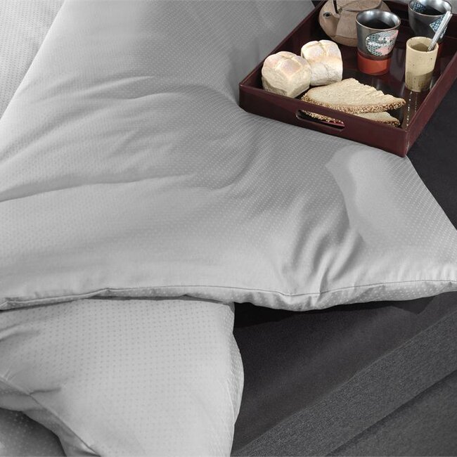 Katoen satijn dekbedovertrek Leonie - grijs -140x220 + 60x70 cm