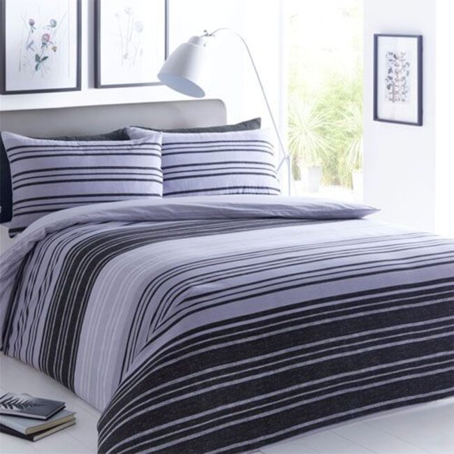 Polykatoen dekbedovertrek Texture stripe grijs - 1-persoons (135x200 + 50x75cm)