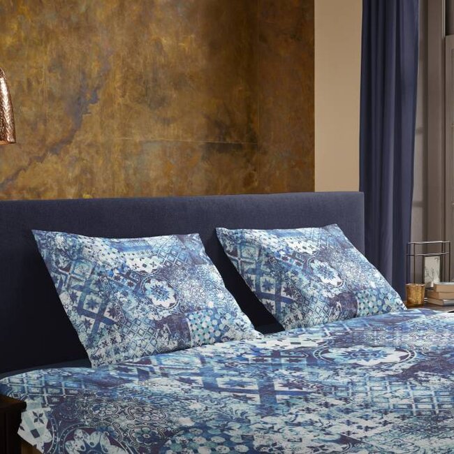 Katoensatijn dekbedovertrek Ernesto blauw  - 200x220 cm