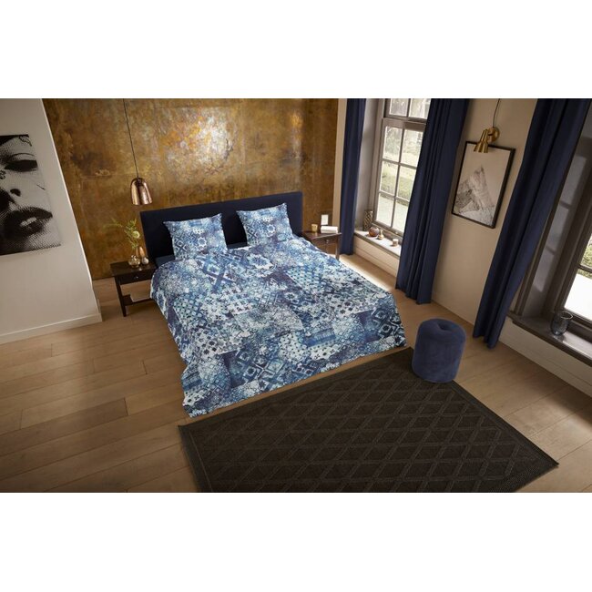 Katoensatijn dekbedovertrek Ernesto blauw  - 200x220 cm