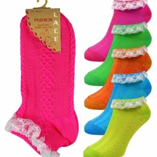 Cooksmart Enkelsokken met kant neon (Per 1 paar)