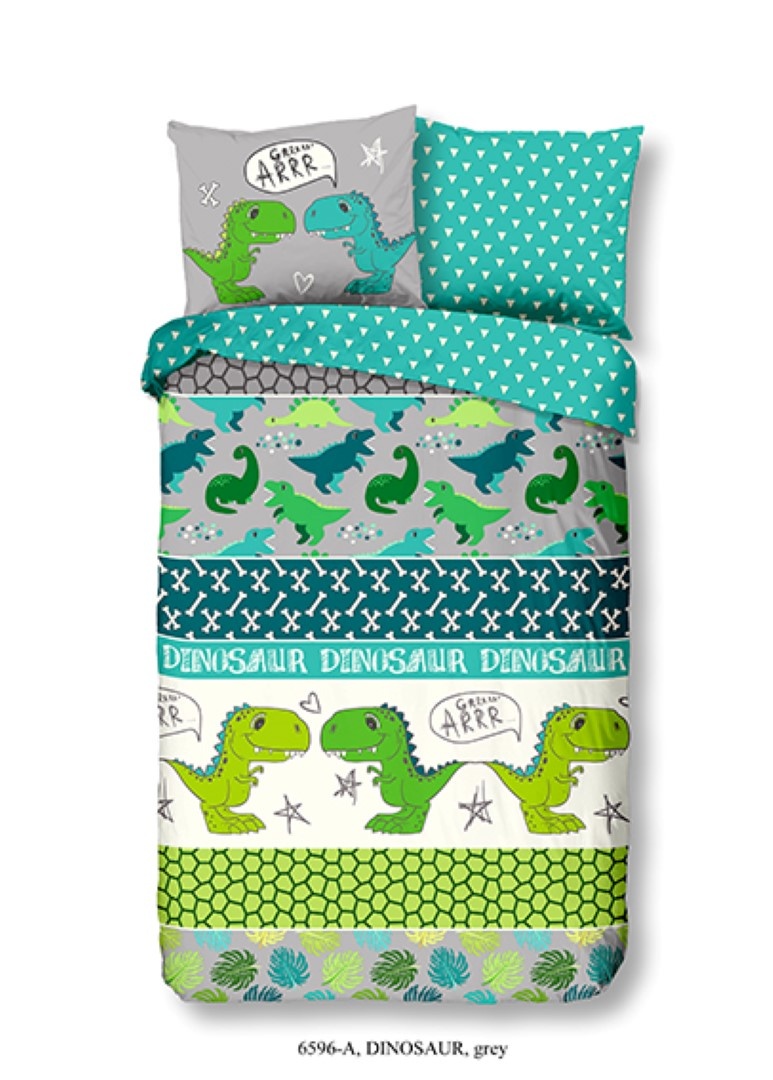Good morning dekbedovertrek Dinosaurus - katoen - 140x220 + 60x70 cm
