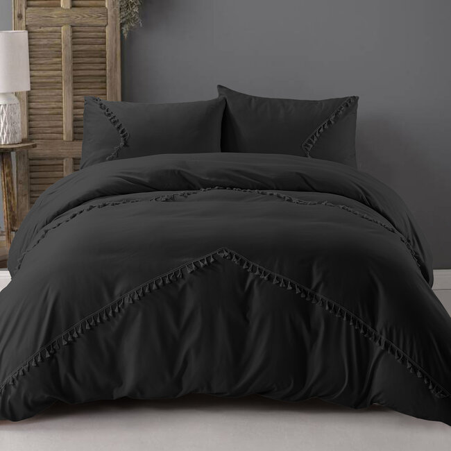 Microvezel dekbedovertrek Fashion Lace zwart - 140x220 + 60x70 cm