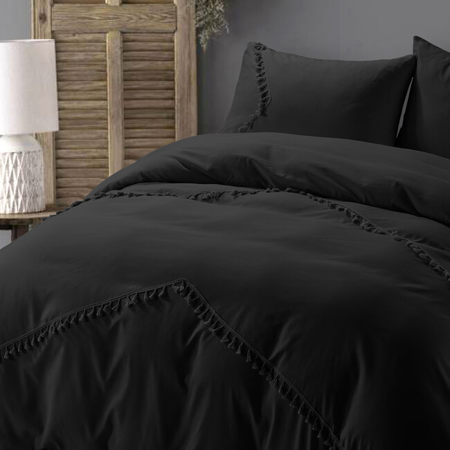 Microvezel dekbedovertrek Fashion Lace zwart - 140x220 + 60x70 cm