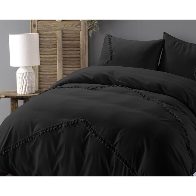 Microvezel dekbedovertrek Fashion Lace zwart - 140x220 + 60x70 cm