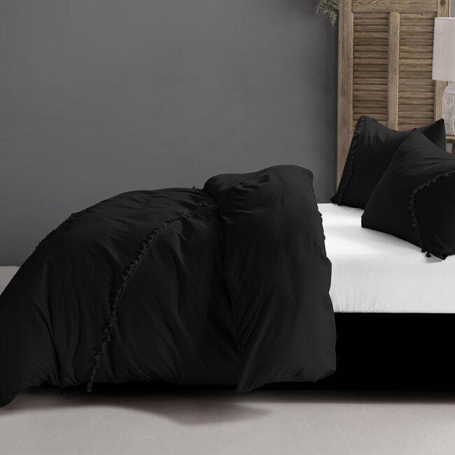 Microvezel dekbedovertrek Fashion Lace zwart - 140x220 + 60x70 cm