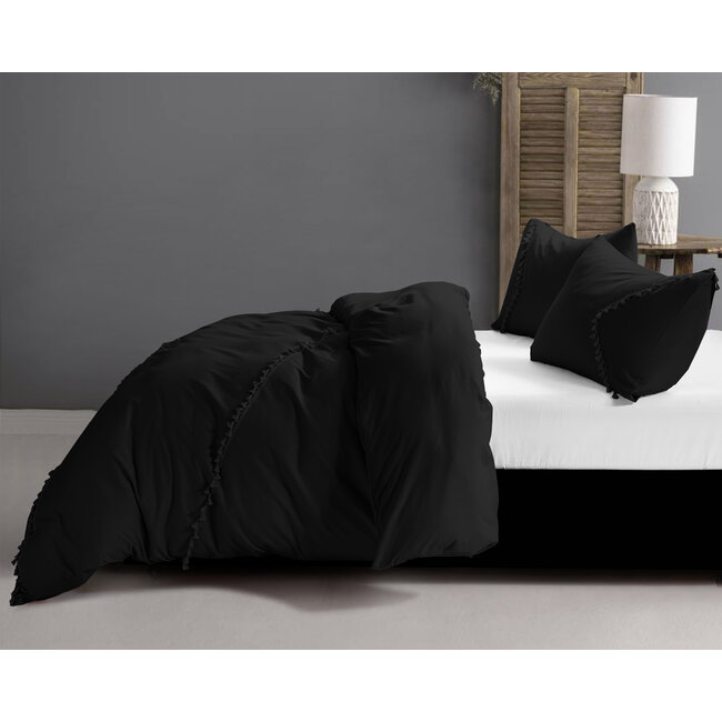 Microvezel dekbedovertrek Fashion Lace zwart - 140x220 + 60x70 cm