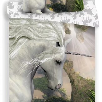 Sweet Home Katoen kinderdekbedovertrek witte Unicorn - 140x200 cm