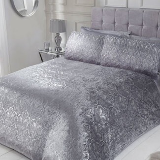 Sleepdown Velvet folie print paisley dekbedovertrek zilver grijs - eenpersoons