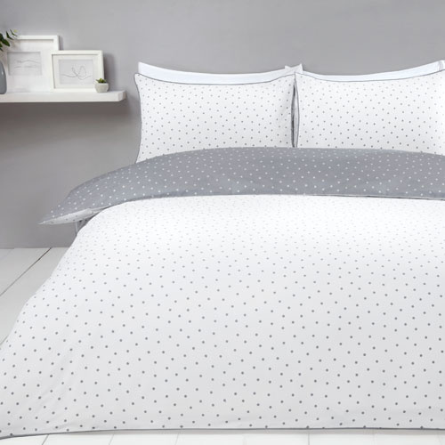 Sleepdown dekbedovertrek Mini dots - wit - grijs - blended katoen 1-persoons - 135x200 + 50x75cm