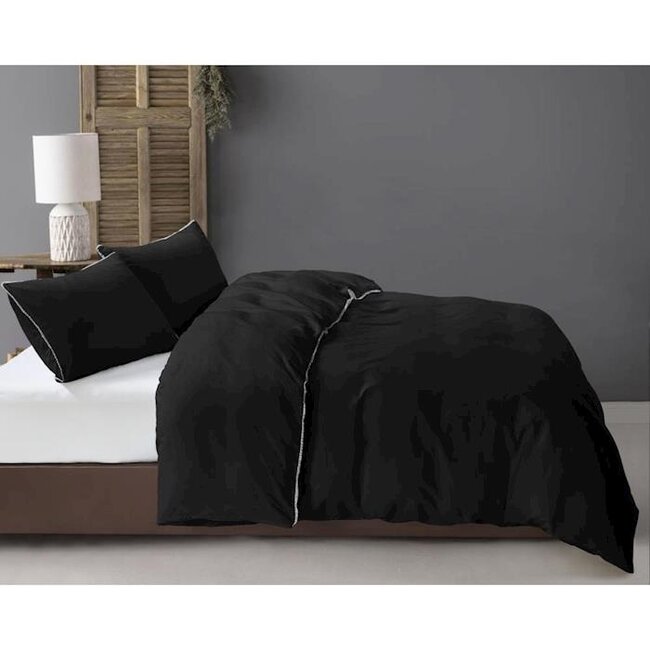 Microvezel dekbedovertrek Ball Fringe - zwart -  140x220 + 60x70 cm