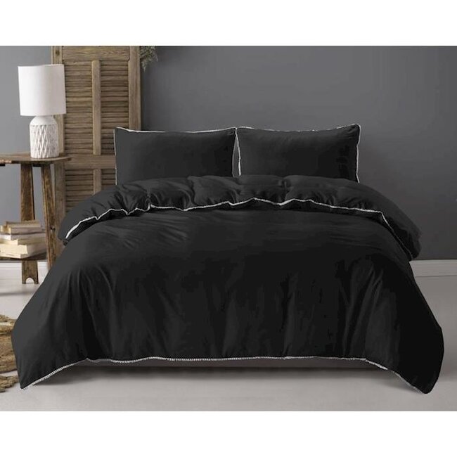Microvezel dekbedovertrek Ball Fringe - zwart -  140x220 + 60x70 cm
