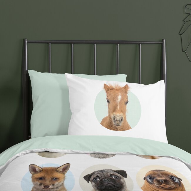 Katoen dekbedovertrek Young animals - 140x220 + 60x70 cm