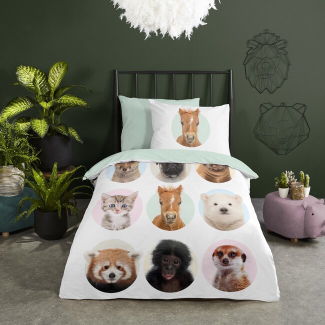 Katoen dekbedovertrek Young animals - 140x220 + 60x70 cm