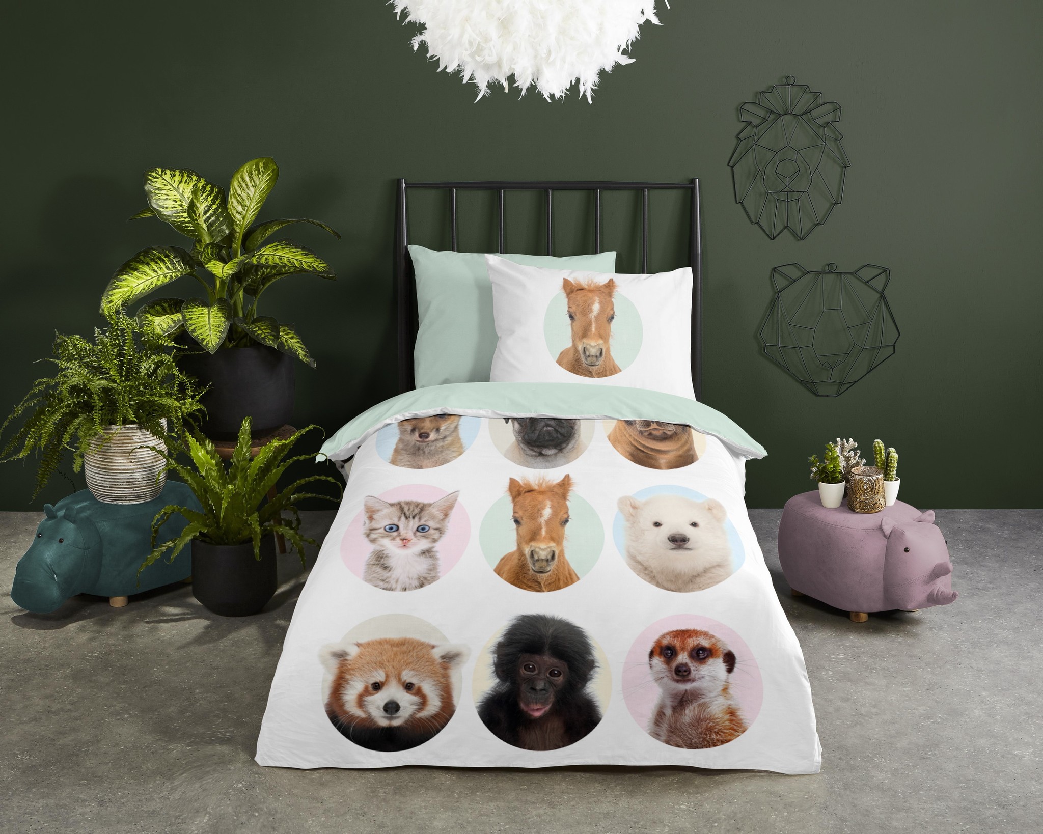 Good Morning kinderdekbedovertrek Young animals - katoen - 140x220 + 60x70 cm