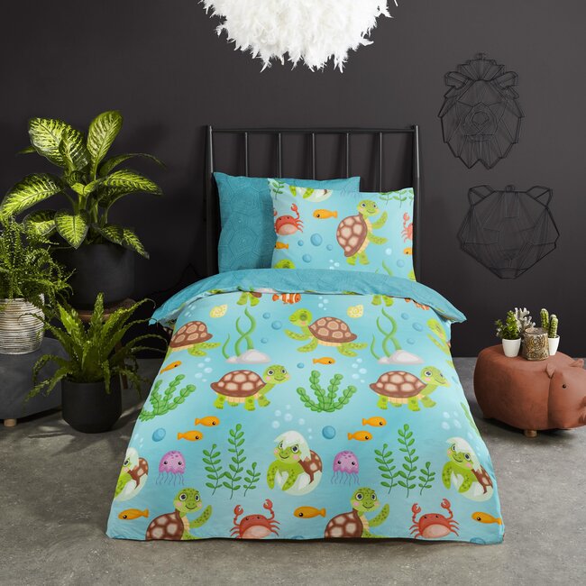 Katoen kinderdekbedovertrek schildpadden - 140x220 + 60x70 cm