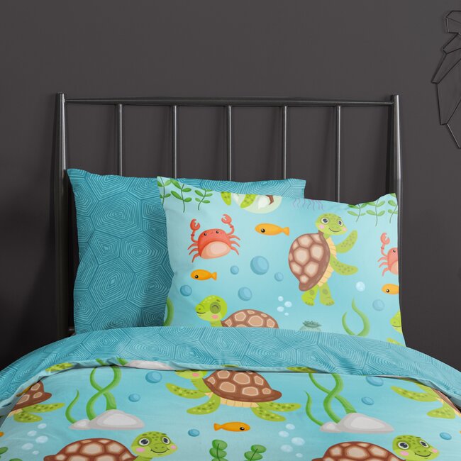 Katoen kinderdekbedovertrek schildpadden - 140x220 + 60x70 cm