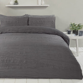 Sleepdown Dekbedovertrek crinkle - antraciet - microezel  - 1-persoons
