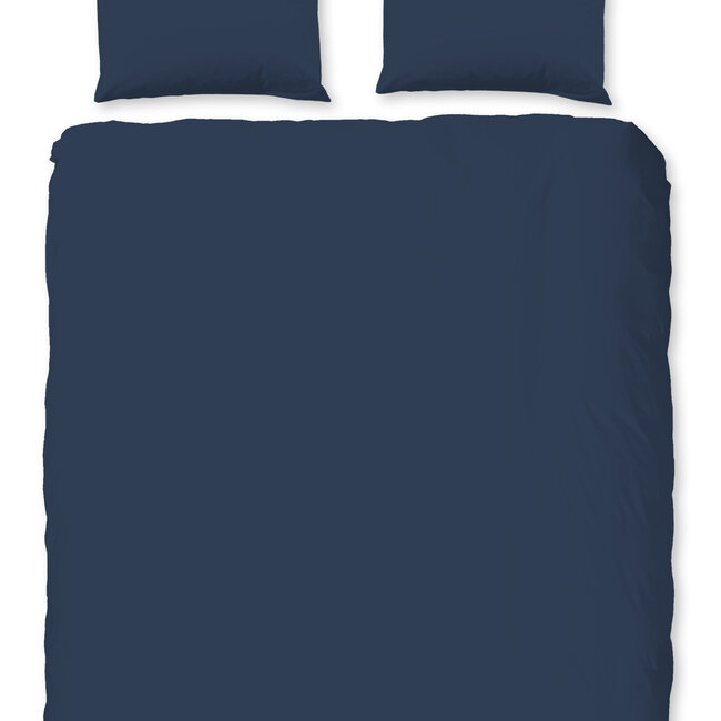 Katoensatijn dekbedovertrek uni donker blauw