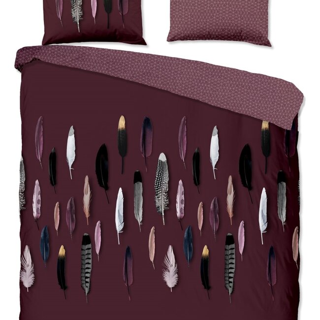 Katoen dekbedovertrek Feathers - Bordeaux