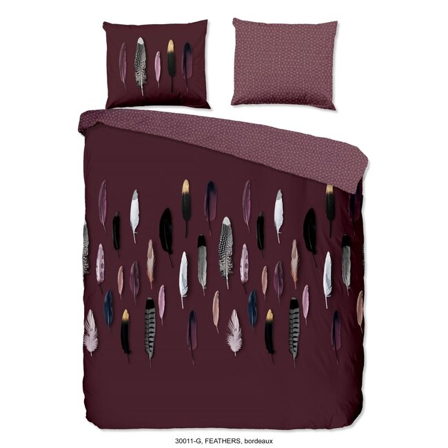 Katoen dekbedovertrek Feathers - Bordeaux