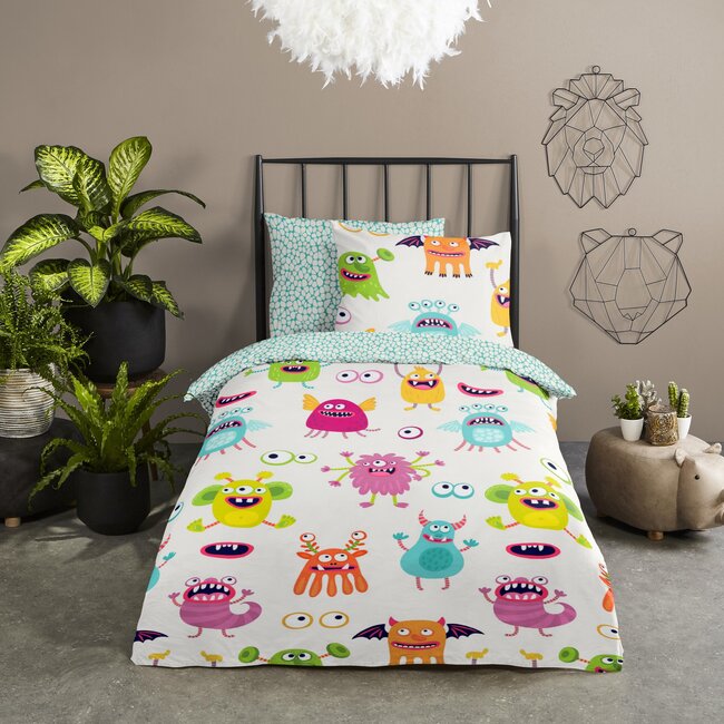 Katoen kinderdekbedovertrek monsters - 140x220 + 60x70 cm